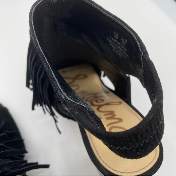 Sam Edelman Black Leather Fringe block heel sandals Size 6M - Picture 6 of 8